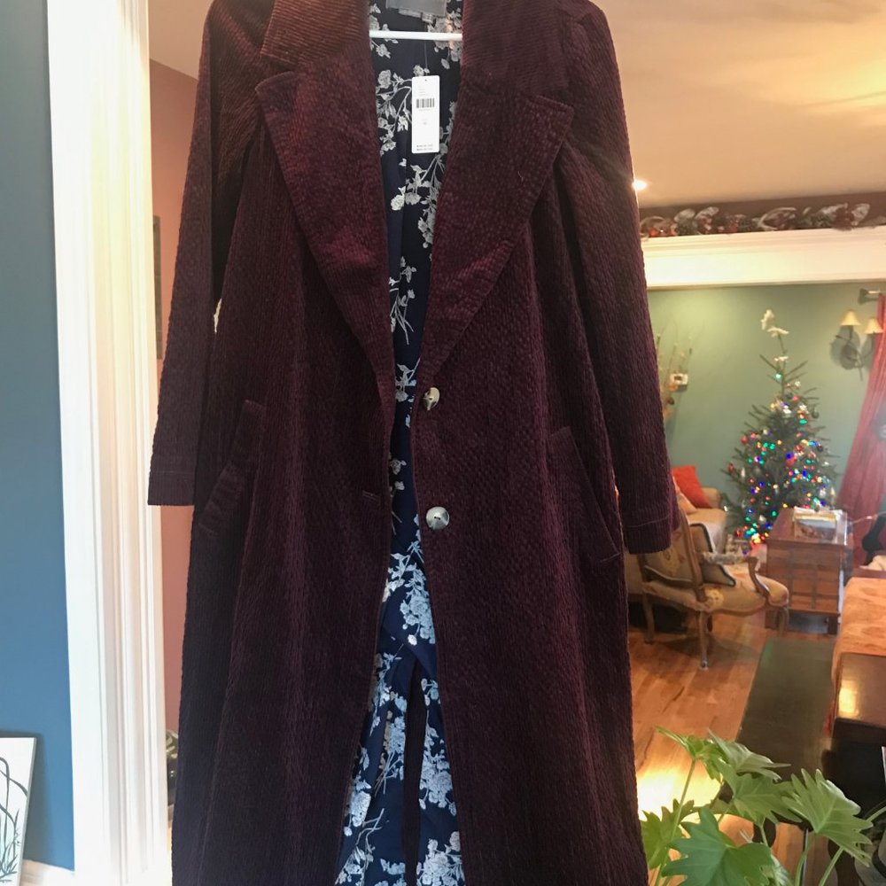 Anthropologie Burgundy Corduroy Duster Jacket- New With Tag